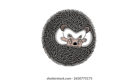 Cute illustration of a hedgehog curled up with its baby inside a ball of spikes