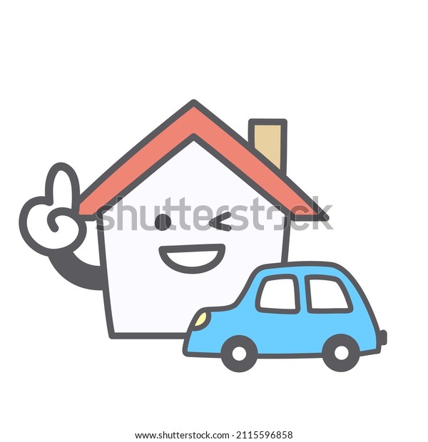 Cute illustration of house\
and car