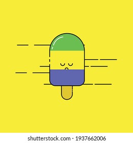 Cute Illustration of ice cream icon with sad face. modern simple food vector icon, flat graphic symbol in trendy flat design style.