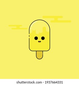 Cute Illustration of ice cream icon with smile face. modern simple food vector icon, flat graphic symbol in trendy flat design style.