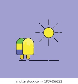 Cute Illustration of ice cream and sun. modern simple food vector icon, flat graphic symbol in trendy flat design style.