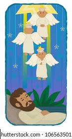 Cute illustration of Jacob sleeping and angels are going up and down a ladder. Eps10