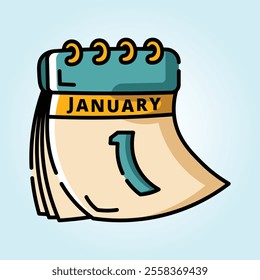 A cute illustration of a January 1st calendar page. Perfect for new year's greetings.