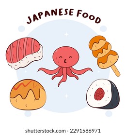 cute illustration of japanese food sticker