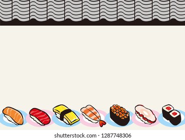 It is a cute illustration of Japanese opening sushi