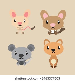 Cute Illustration of Jerboa Mice, Quolls, Mouse and Vicunas