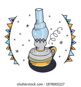 Cute illustration with a kerosene lamp. Isolated on a white background. Vector doodle illustrations.