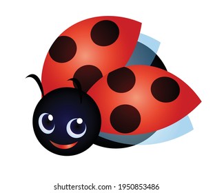 Cute illustration for kids. Happy ladybug cartoon. Vector EPS 10.