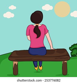 A cute illustration of a lady sitting alone.