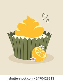  Cute Illustration Lemon Cupcake at Cream