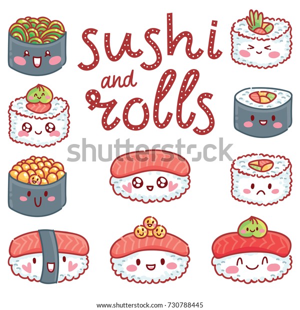 Cute Illustration Lettering Calligraphy Text Sushi Stock Vector ...