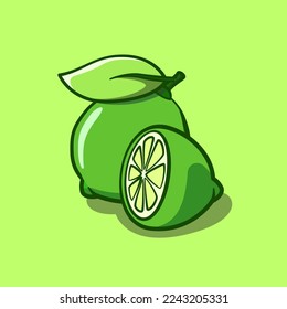 cute illustration of a lime in cartoon style on isolated background