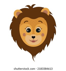 Cute Illustration of a Lion. Children's amusing wild lion animal vector design for stickers, baby shower, or nursery art. Adorable lion for kids isolated vector clipart.