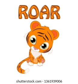 Cute illustration of little tiger on white background. Cartoon illustration of  tiger. 