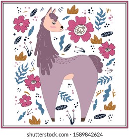 Cute illustration of a llama. Flat style illustration. Isolated illustration of the llama on white background