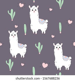 Cute illustration with a llama. Stylish color combination, seamless pattern. Kawaii style