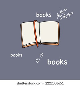 cute illustration i love books with open book