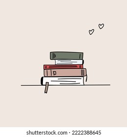cute illustration i love books with stack of books