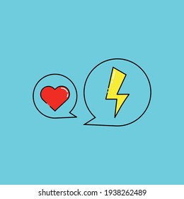 Cute Illustration of love and lightning in bubble chat. modern simple vector icon, flat graphic symbol in trendy flat design style.