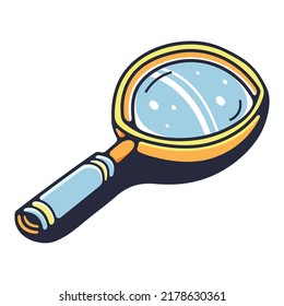 Cute illustration with a magnifying glass. Isolated on a white background. Vector doodle illustrations.