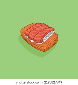 Cute illustration of Maguro sushi on green background, japanese food