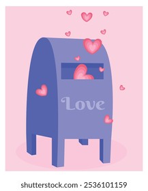 Cute Illustration with MailBox at Hearts