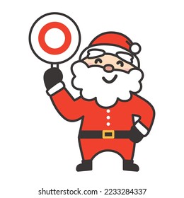 Cute illustration material of Santa Claus raising a circle tag