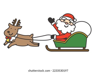 Cute illustration material of Santa Claus riding a sleigh Touch for children