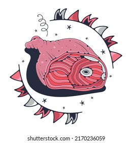 Cute illustration with meat. Isolated on a white background. Vector doodle illustrations.