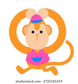 A cute illustration of a monkey wearing an ice cream shop hat.