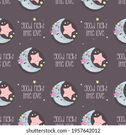 Cute illustration moon with star seamless pattern