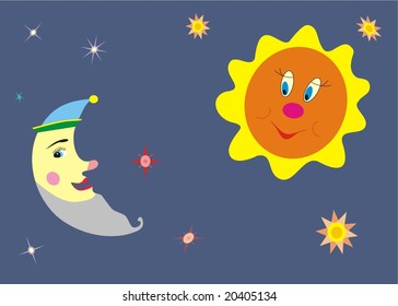 Cute illustration of moon and sun