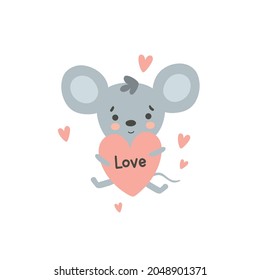 cute illustration of a mouse and hand lettering text, illustration for children