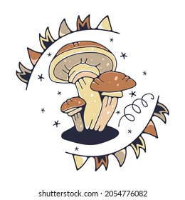 Cute illustration with mushrooms. Isolated on a white background. Vector doodle illustrations.