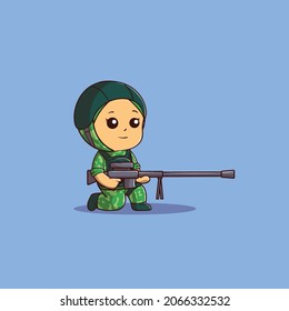 Cute Illustration Of Muslim Female Soldier Icon Concept Isolated Premium Vector