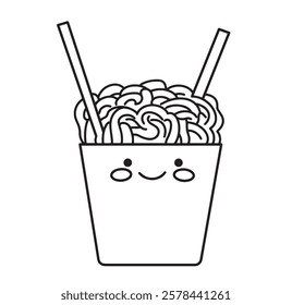 cute illustration of noodles in a box. funny character, asian street food