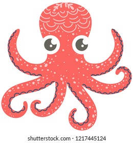 Cute illustration of octopus for nursery decor, prints and posters, doodle style illustration. Vector