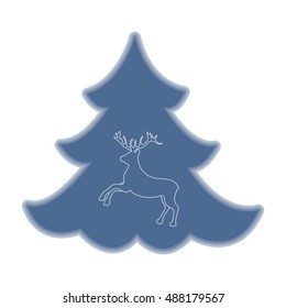 Cute illustration on Christmas or New Year's theme. Deer silhouette against the background of the Christmas tree painted in gentle colors. 