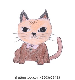 Cute Illustration of an Orange Cartoon Cat With a Bow and Collar  