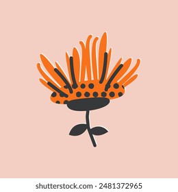 Cute illustration with an orange flower. Vector print, design, postcard