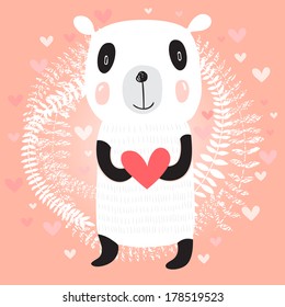 Cute illustration of panda with heart. Cartoon vector