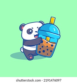 Cute Illustration Panda Holding Boba Drink Stock Vector (Royalty Free ...