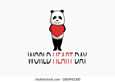 cute illustration of panda holding a heart