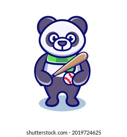 ilustración linda panda jugando al béisbol