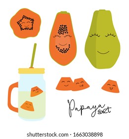 Cute illustration papaya set. Image for fabrics printing on paper, covers, cards.