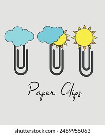  Cute Illustration with Paper Clips and Clouds,Sun