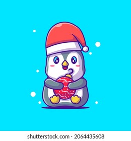Cute Illustration of Cute Penguin with Christmas baubles. Merry christmas