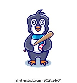 cute illustration penguin playing baseball