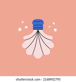 Cute illustration of perfume bottle, toilet water or potion. Cosmetics and magic concept. Icon, poster, social media cover etc. Hand drawn vector illustration in trendy colors.