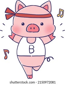 Cute illustration of a pig exercising